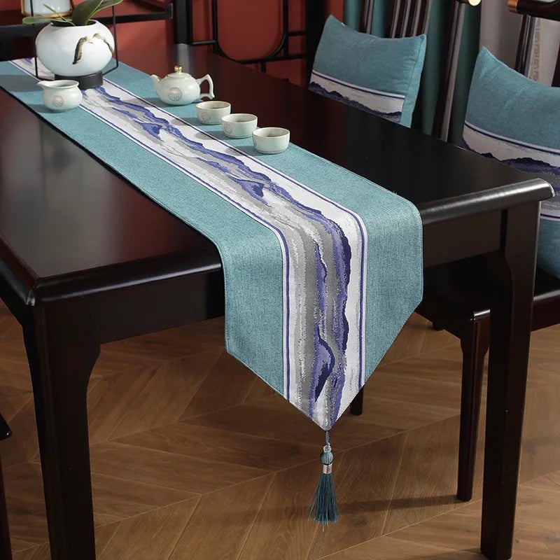 Bluejw Modern Table Runner Linen Embroidered Table Runner Easy-Care Table Runner - Image 1